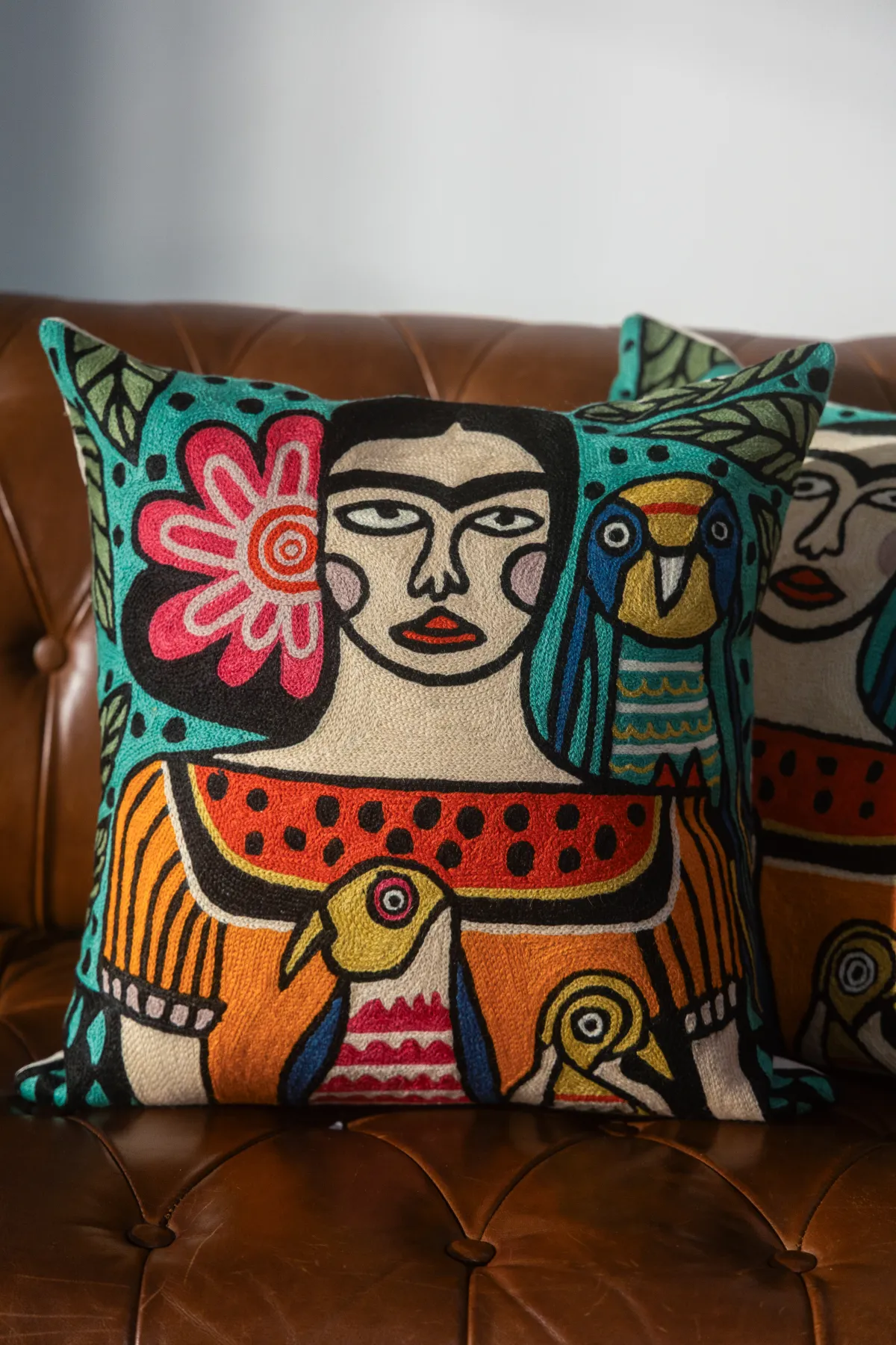 Frida Kahlo Crewel Cushion Cover - Image 1